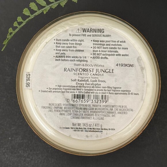 BBW Rainforest Jungle Bath & Body Works 3 Wick Candle - Picture 10 of 10